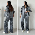 Elegant Wide-Leg Pants & Drapey Top Set, Polished Look – Olivia