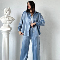 Elegant Wide-Leg Pants & Drapey Top Set, Polished Look – Olivia