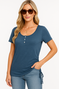 Casual Short-Sleeve Button-Up Top, Lightweight & Versatile – Mia