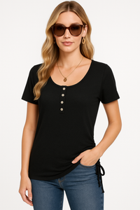 Casual Short-Sleeve Button-Up Top, Lightweight & Versatile – Mia