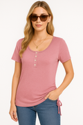 Casual Short-Sleeve Button-Up Top, Lightweight & Versatile – Mia