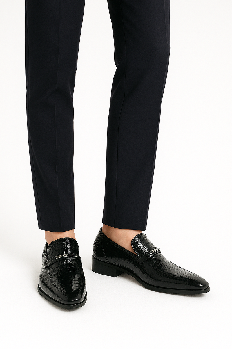 Men's Premium Leather Shoes with Embossed Crocodile Texture – Ethan