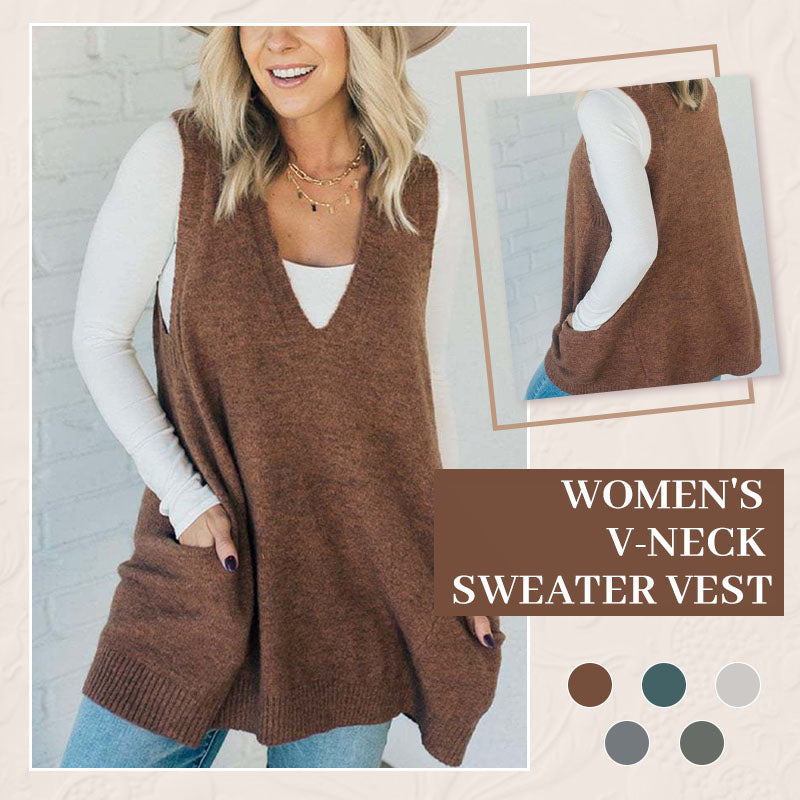 Versatile V-Neck Sweater Vest with Functional Pockets for Women - Ella