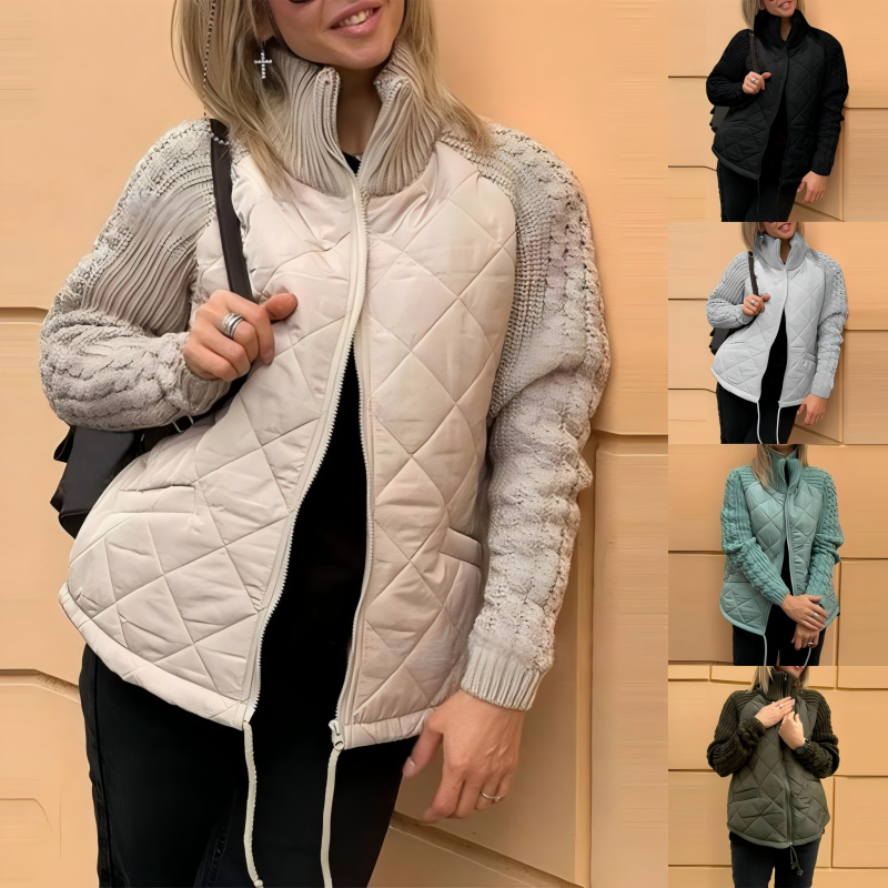 Women's Quilted Jacket with Cozy Knit Sleeves – Chloe