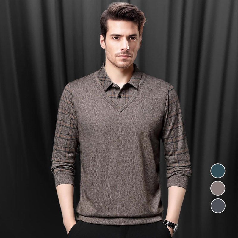 Men's Classic Plaid V-Neck Sweater Shirt – Ethan