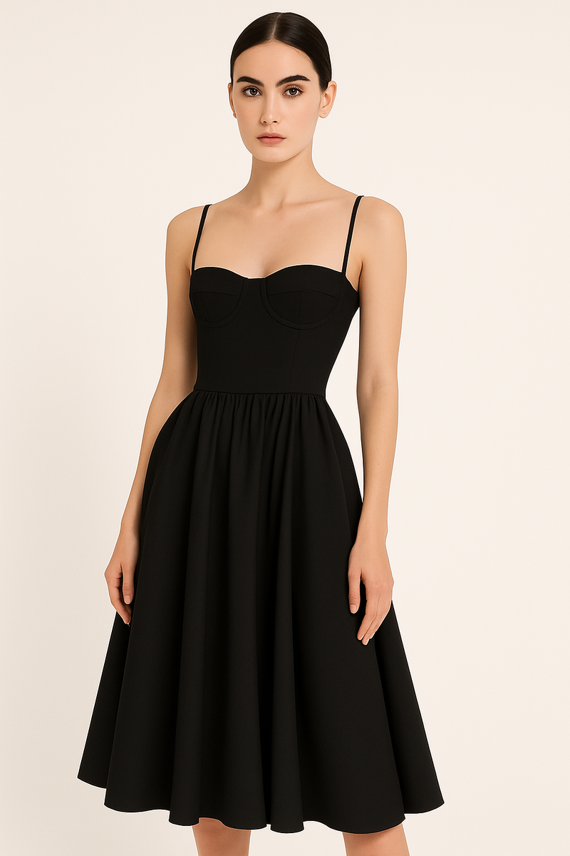 Figure-Flattering Corset Midi Dress with Elegant Flow – Emily
