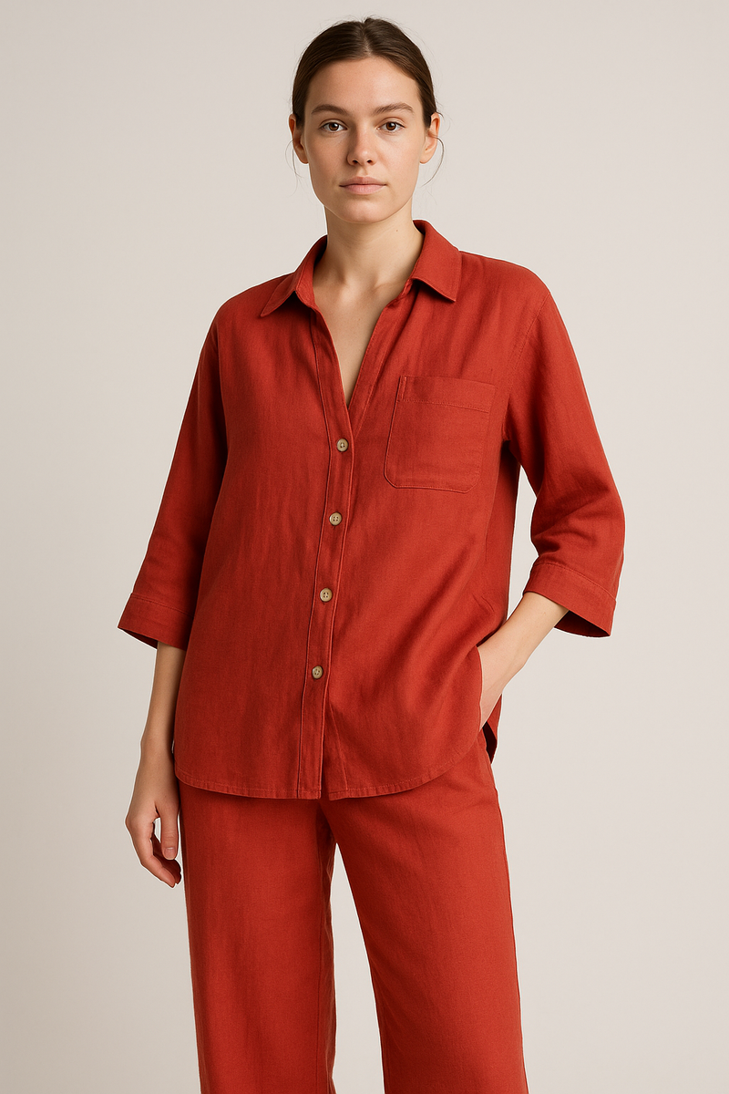 Casual Chic Button-Up Shirt and Pants Set – Emma