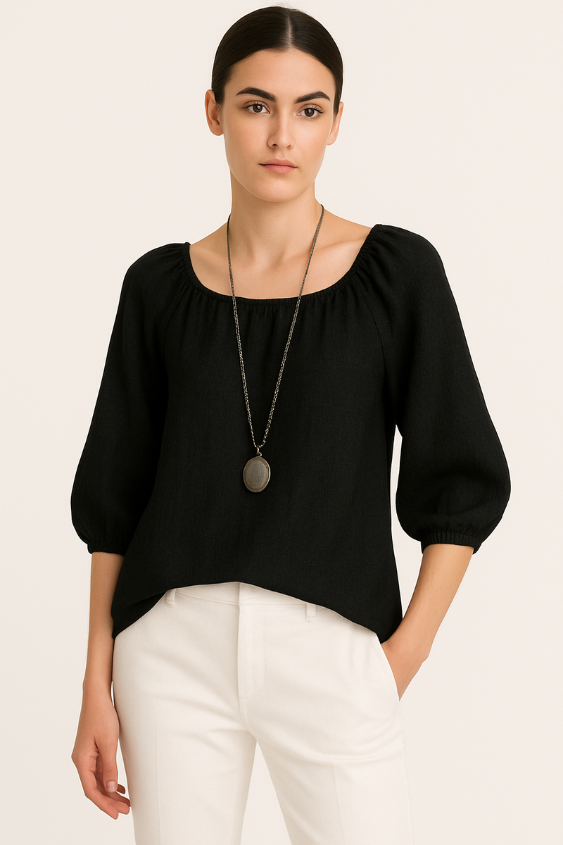 Airy Cotton Blend Top with Delicate Ruffle Neckline – Emily
