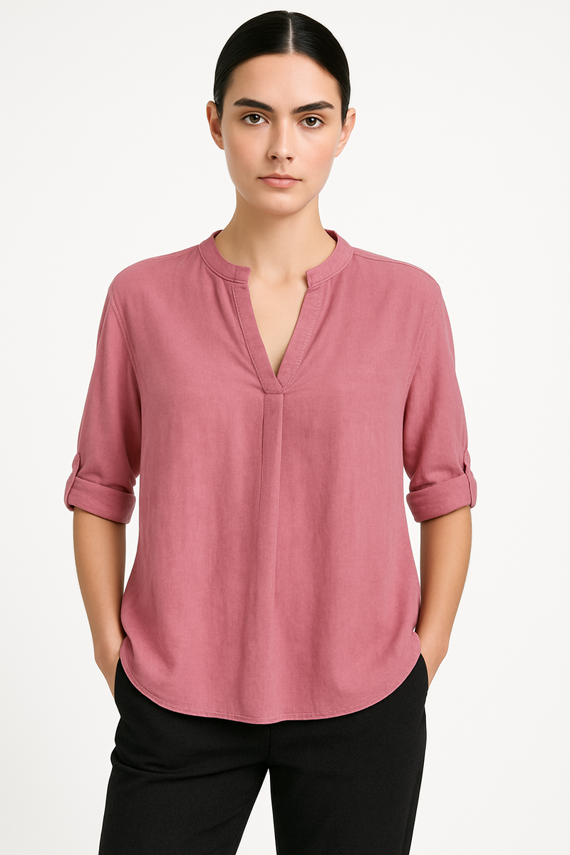 Effortless V-Neck Button Sleeve Blouse for Everyday Wear – Sophia