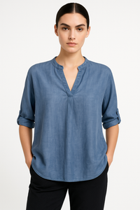 Effortless V-Neck Button Sleeve Blouse for Everyday Wear – Sophia