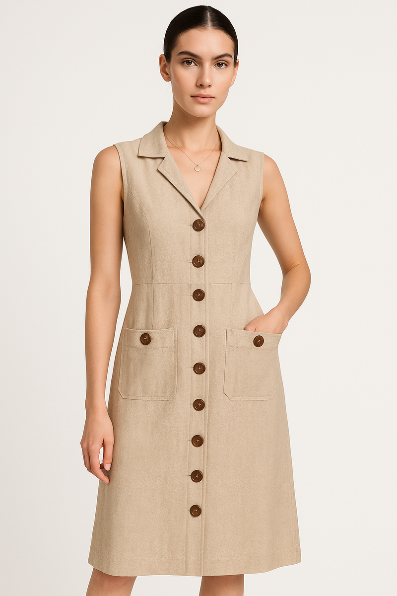 Lightweight Cotton Linen V-Neck Summer Dress – Emily