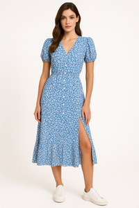 Charming Floral V-Neck Dress with Elegant Split Hem – Emma