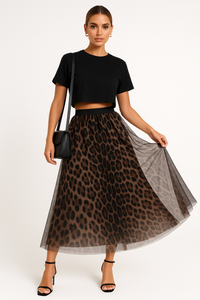 Chic Leopard Print Maxi Skirt with High-Waist Layered Look – Sophia