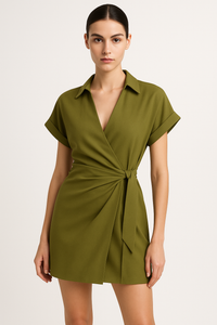 Chic V-Neck Short Sleeve Romper, Tie Waist & Flowy Fit – Emily