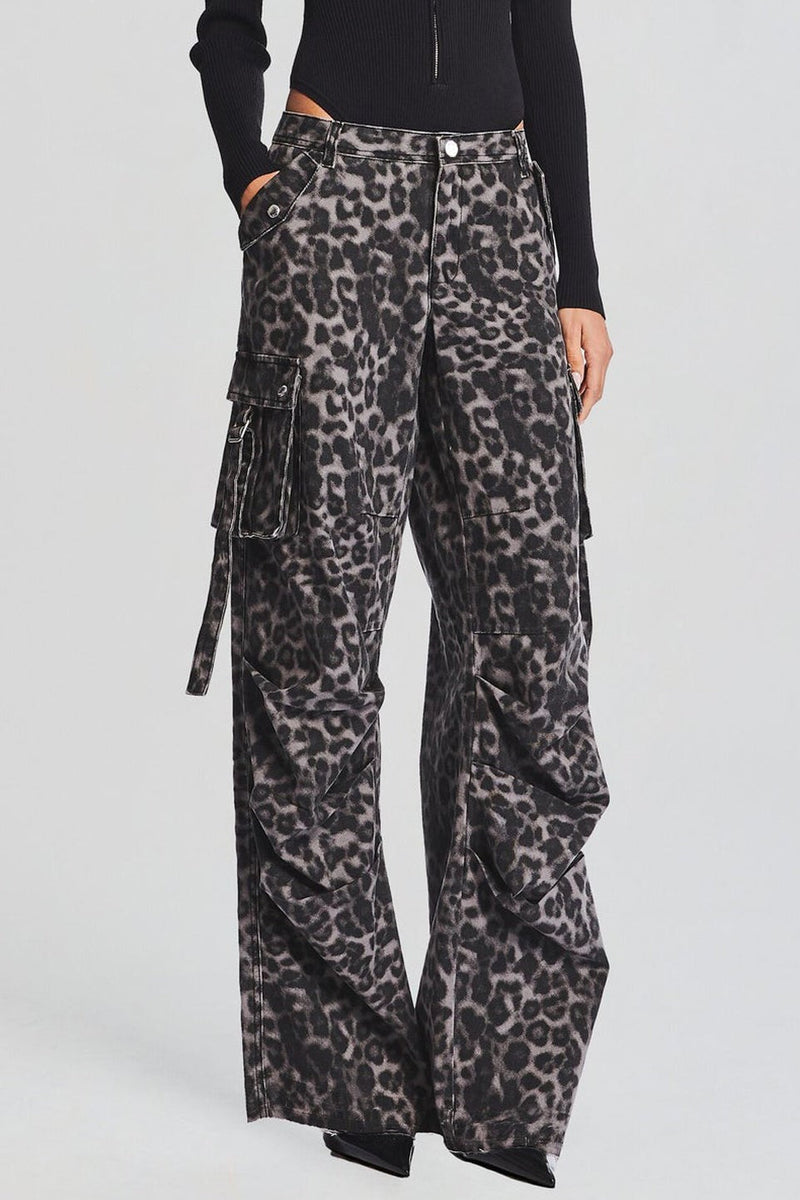 Women's Trendy Leopard Print Cargo Jeans – Ava