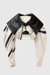 Trendy Crop Jacket with Striped Leather Detailing – Sophia