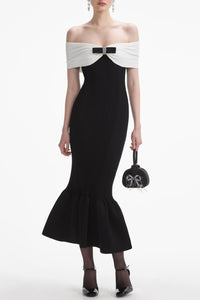 Classic Off Shoulder Midi Dress with Bow Accent – Sophia
