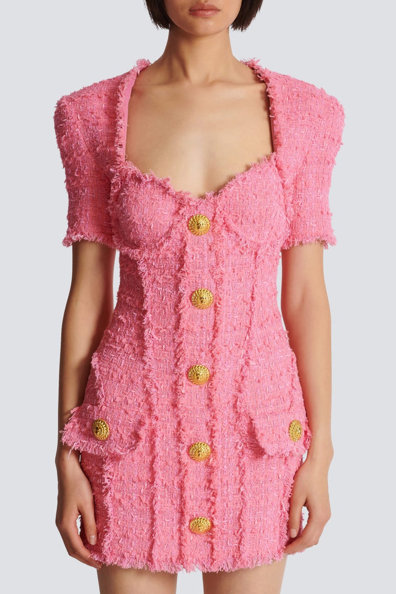 Tweed Dress with Gold Button Details – Claire