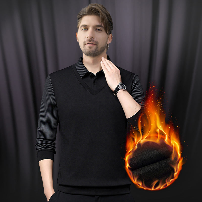 Men's Textured Knit V-Neck Shirt with Striped Detailing – Ryan