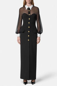Buttoned Maxi Dress with Luxurious Mesh Accents – Grace
