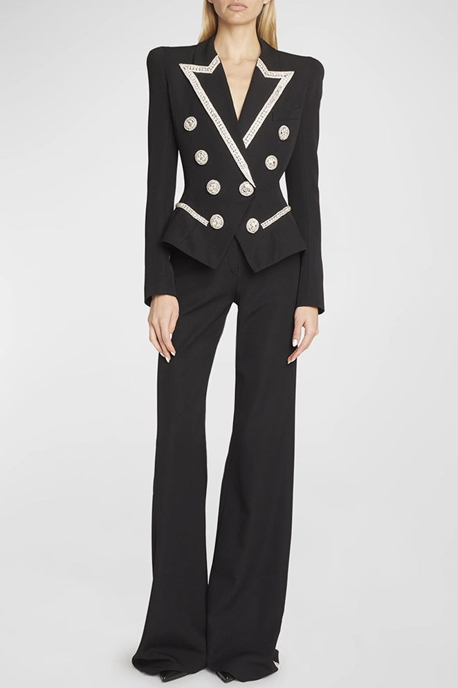 Tailored Non-Stretch Blazer with Luxe Diamante Accents – Emma