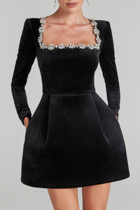 Dazzling Square Neck Mini Dress with Glitter Details – Ava