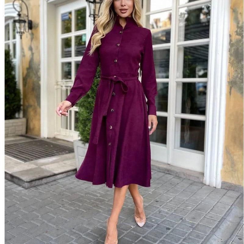 Chic Long-Sleeve Belted Dress – Flattering & Timeless Fit – Olivia