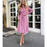 Chic Long-Sleeve Belted Dress – Flattering & Timeless Fit – Olivia