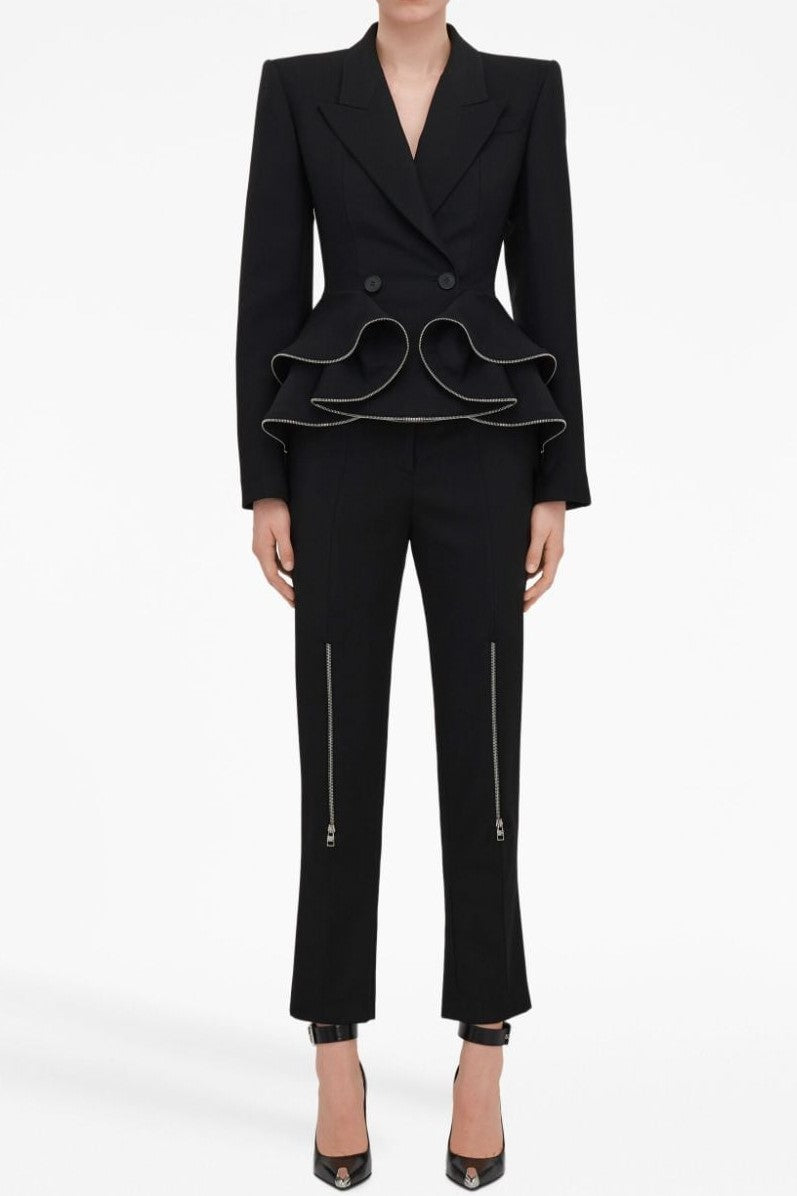 Elegant Peplum Blazer with Ruffle Trim – Sophia