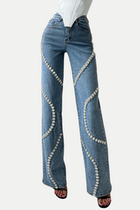 Rhinestone-Encrusted Non-Stretch Denim Jeans – Olivia