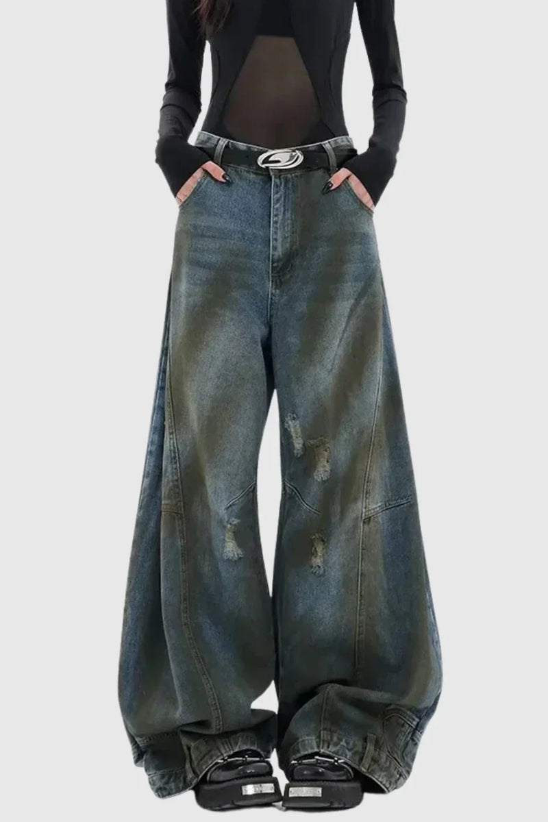 Women's Wide-Leg Torn Jeans with Chic Style – Taylor