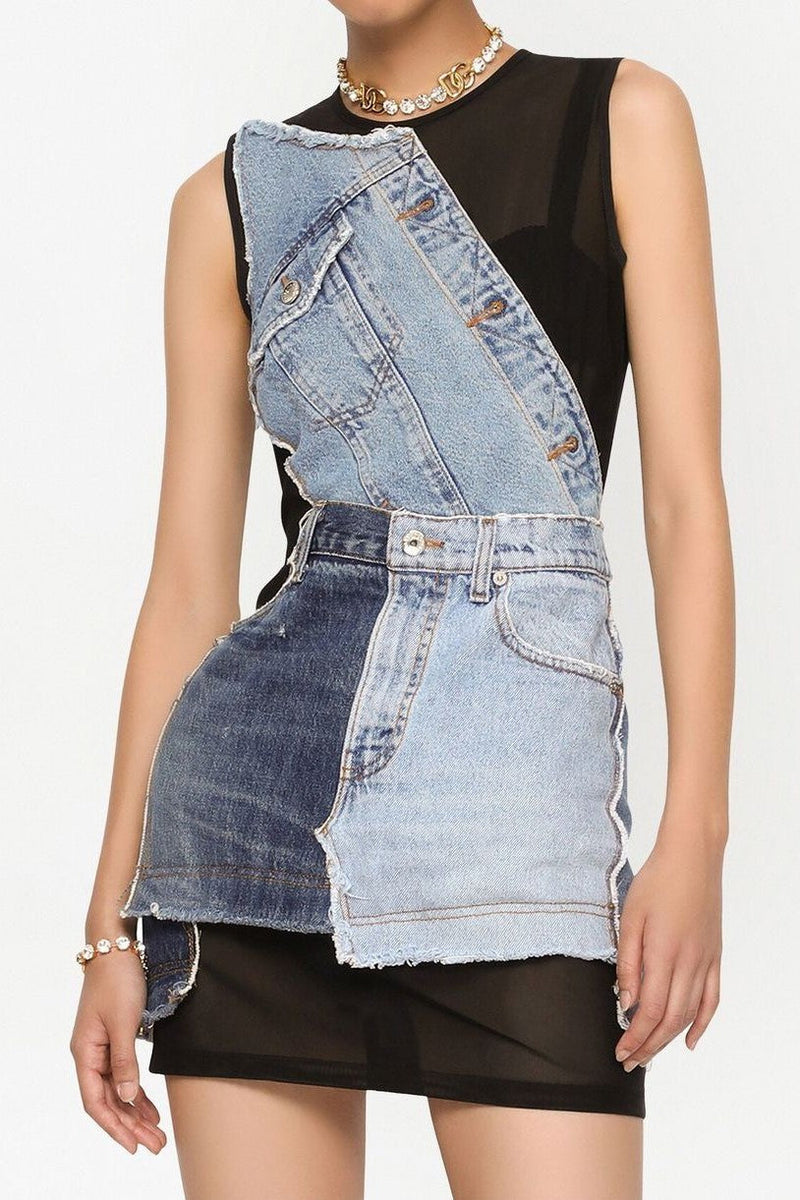 Women's Trendy Patchwork Denim Mini Dress – Emily