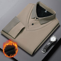 Men's Textured Knit V-Neck Shirt with Striped Detailing – Ryan