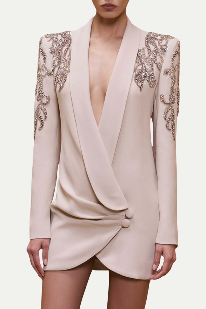 Party-Ready Rhinestone Blazer Dress – Amelia