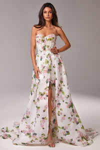 Strapless Maxi Dress with High Slit and Flowing Train – Emily