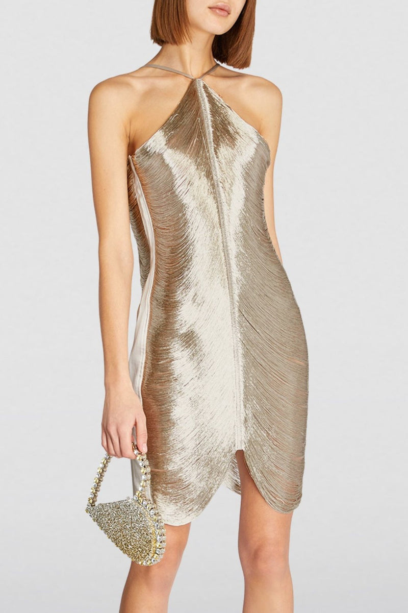 Elegant Fringe Halter Dress for Statement Occasions – Olivia