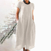 Relaxed Fit Solid Color Midi Dress for a Casual Look – Sophia
