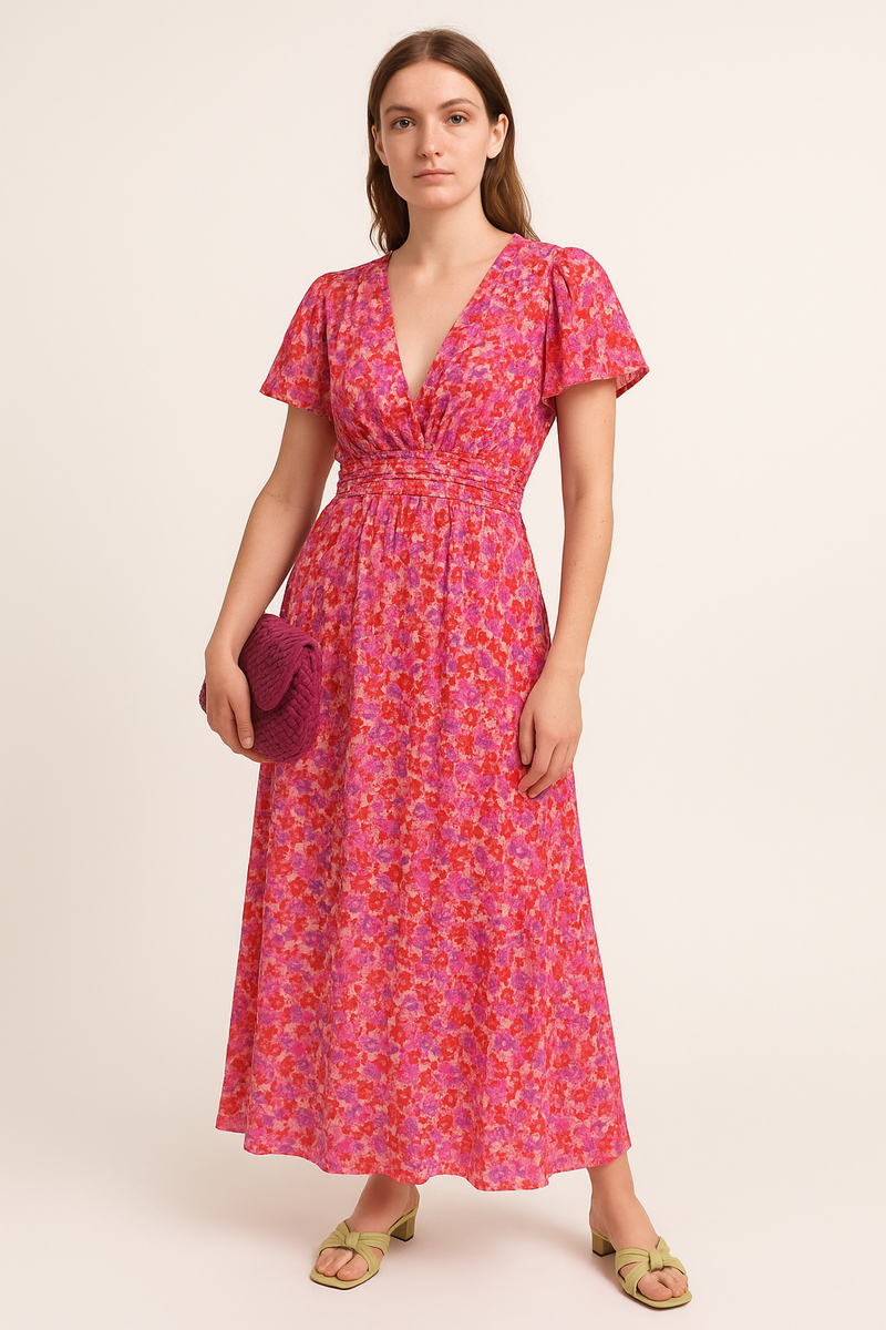 Elegant V-Neck Flowing Maxi Dress with Feminine Silhouette – Nienke