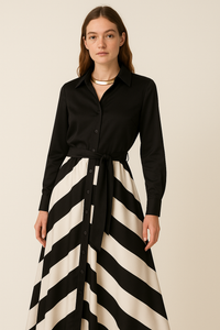 Chic Striped Midi Dress with Tailored Fit for Women - The Emma