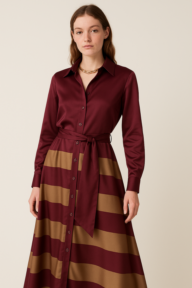 Chic Striped Midi Dress with Tailored Fit for Women - The Emma