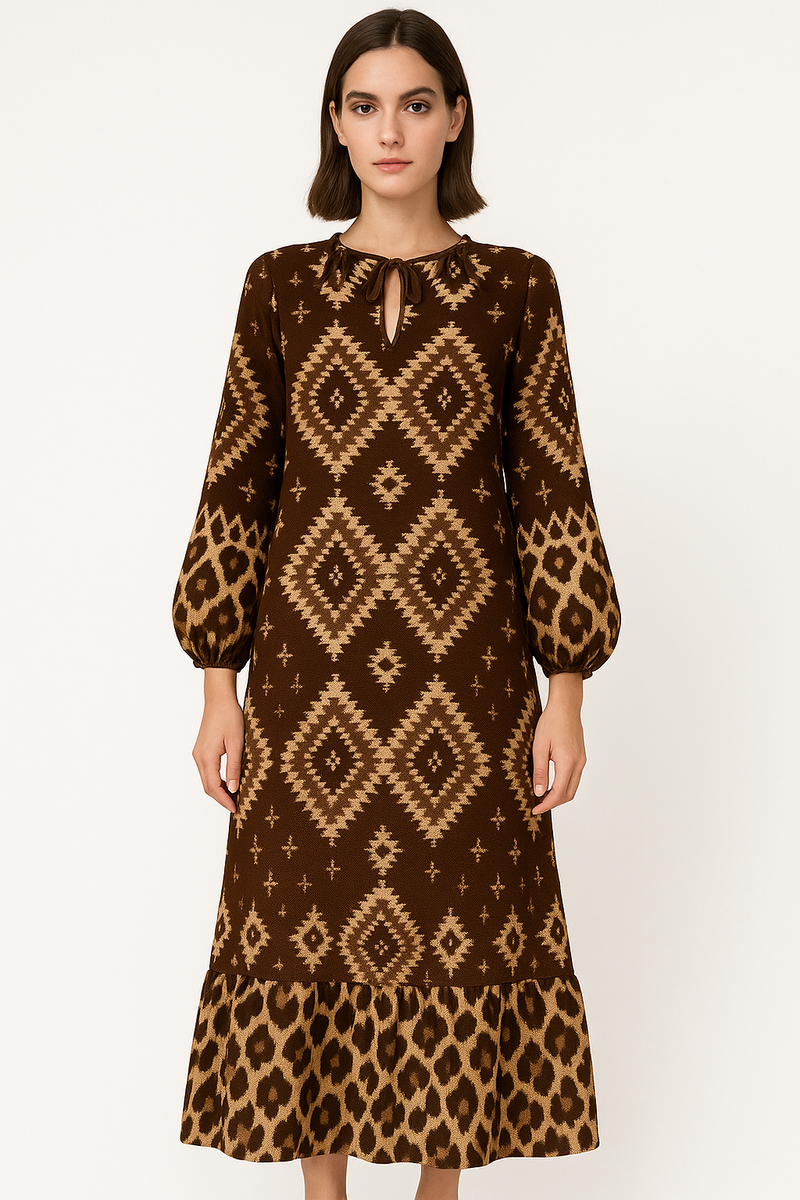 Boho-Chic Printed Long Sleeve Dress for Women – Sophia