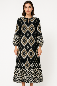 Boho-Chic Printed Long Sleeve Dress for Women – Sophia