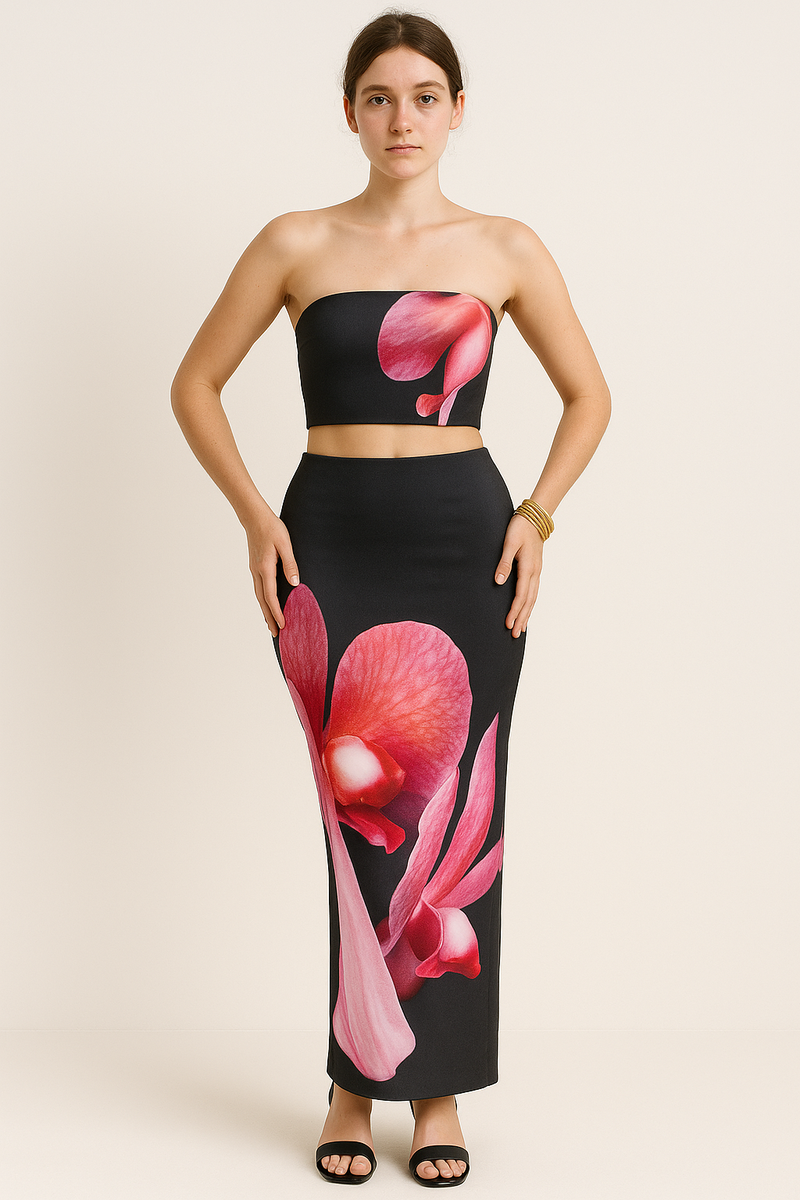 Elegant Floral Print High-Waisted Maxi Skirt – Sophia