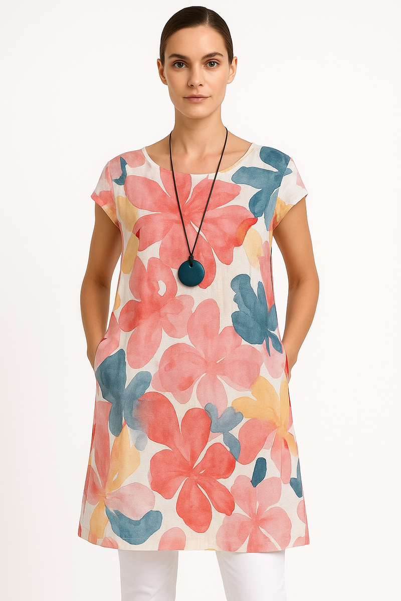 Casual Knee-Length Dress with Elegant Butterfly Print – Sophia