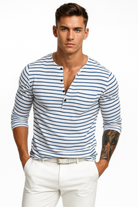 Classic Striped Henley Long Sleeve T-Shirt for Everyday Wear – Alex