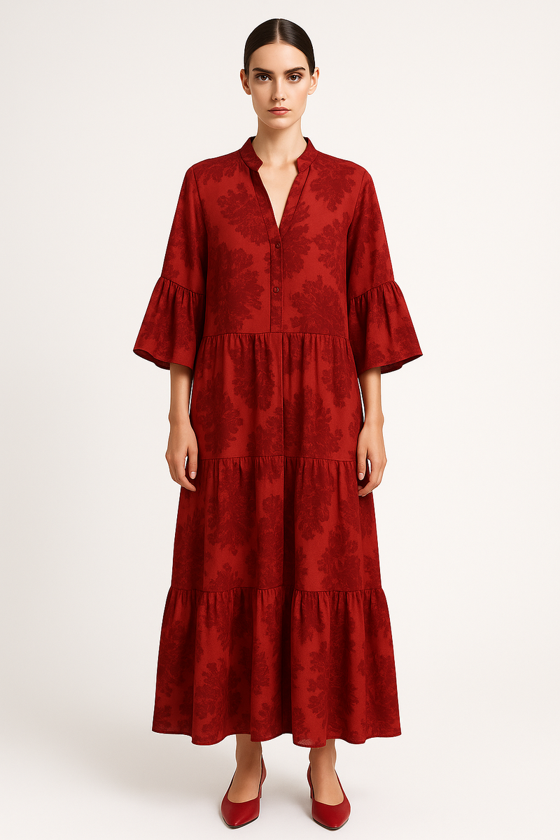 Forest-Inspired Long Sleeve Maxi Dress in Cotton – Sophia