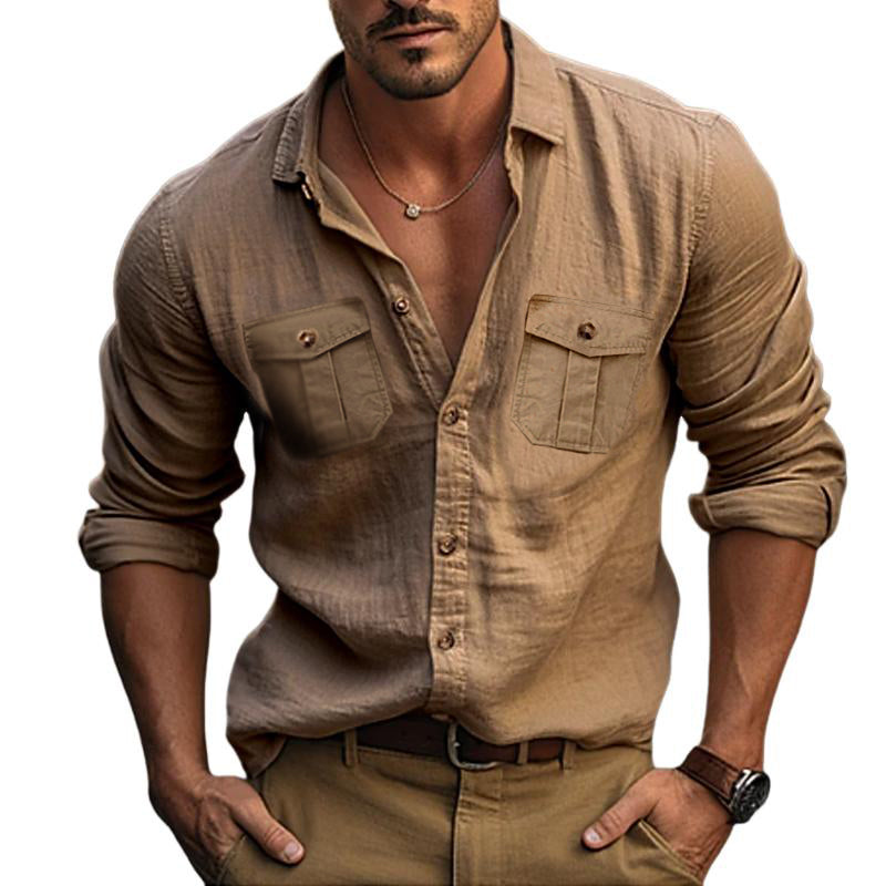 Classic Solid Color Cotton Linen Long Sleeve Shirt – James