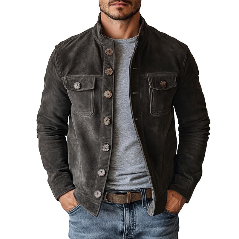 Men's Suede Jacket with Elegant Stand Collar for Spring and Fall – Ethan
