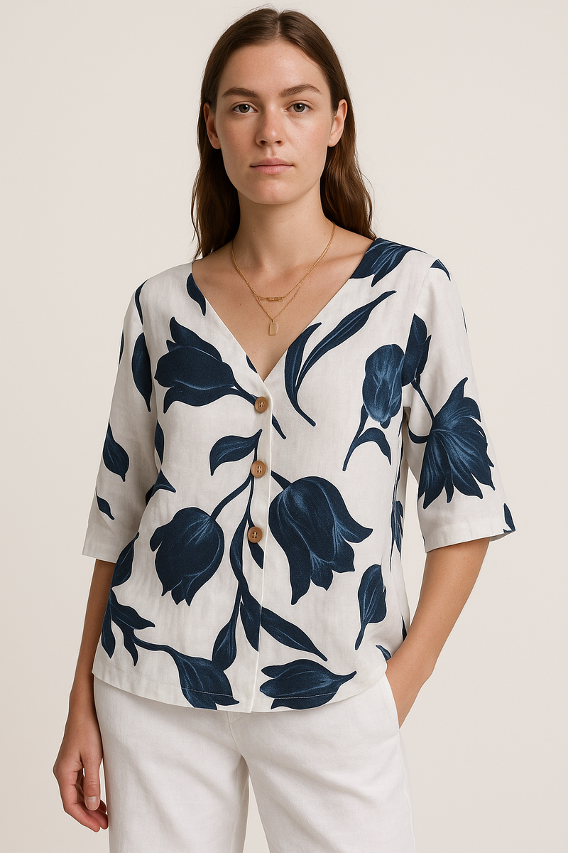 Printed V-Neck Tunic Top for Effortless Casual Style – Sophia