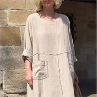 Relaxed Round-Neck Dress with Functional Pockets – Emma